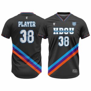 Athletes wearing custom sublimated jerseys with vibrant team colors, logos, and breathable fabric during an intense game.