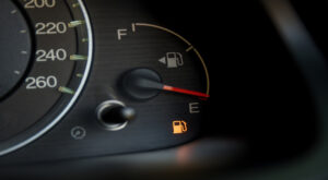 Empty Fuel Warning Light In Car Dashboard.